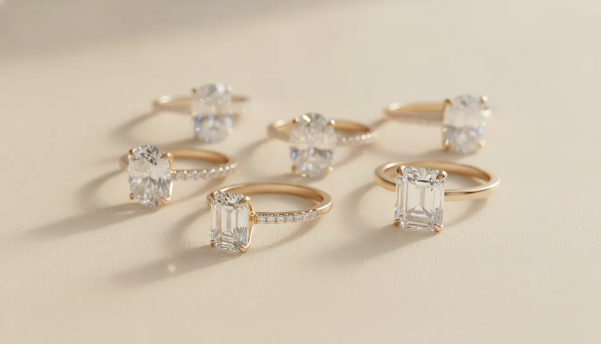 Engagement rings showing different stone shapes