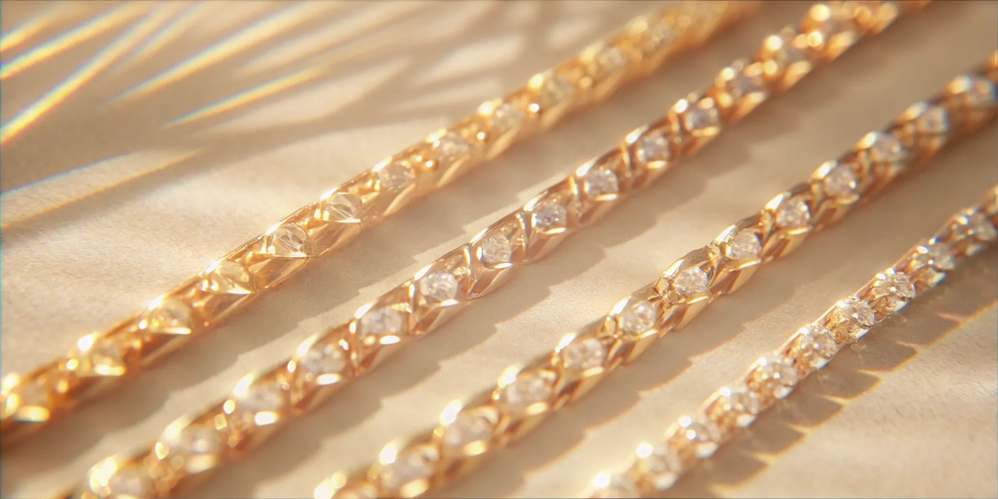 A 14k gold diamond tennis bracelet with sparkling round diamonds.