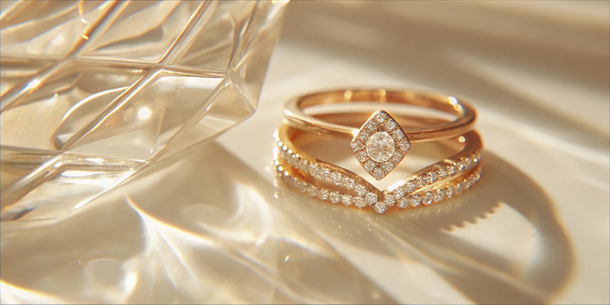 A curved wedding band creating a seamless fit with a halo engagement ring.