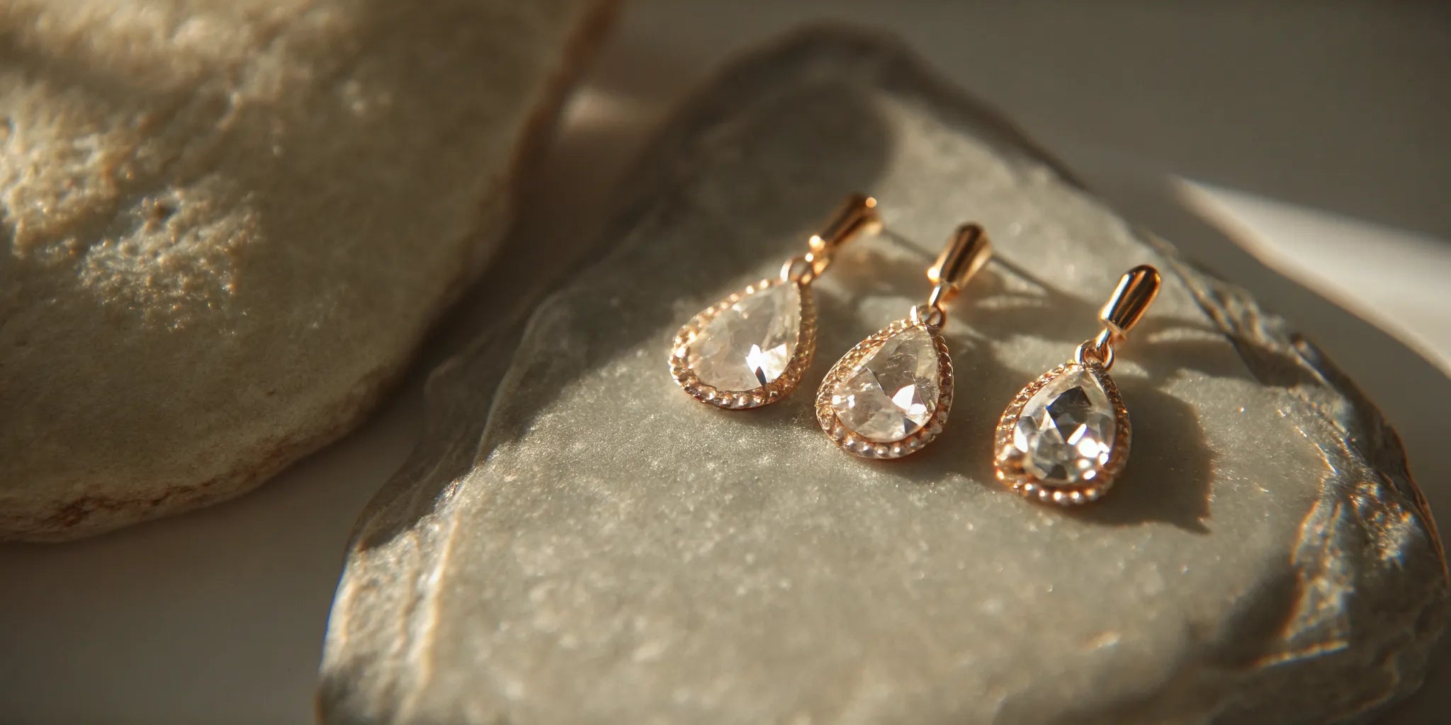 A pair of natural pear diamond earrings in classic gold settings.