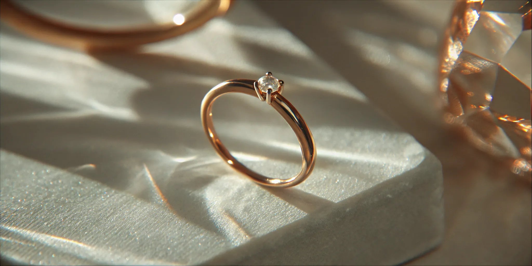 A delicate 1.5 mm engagement ring with a solitaire diamond on a minimalist gold band.