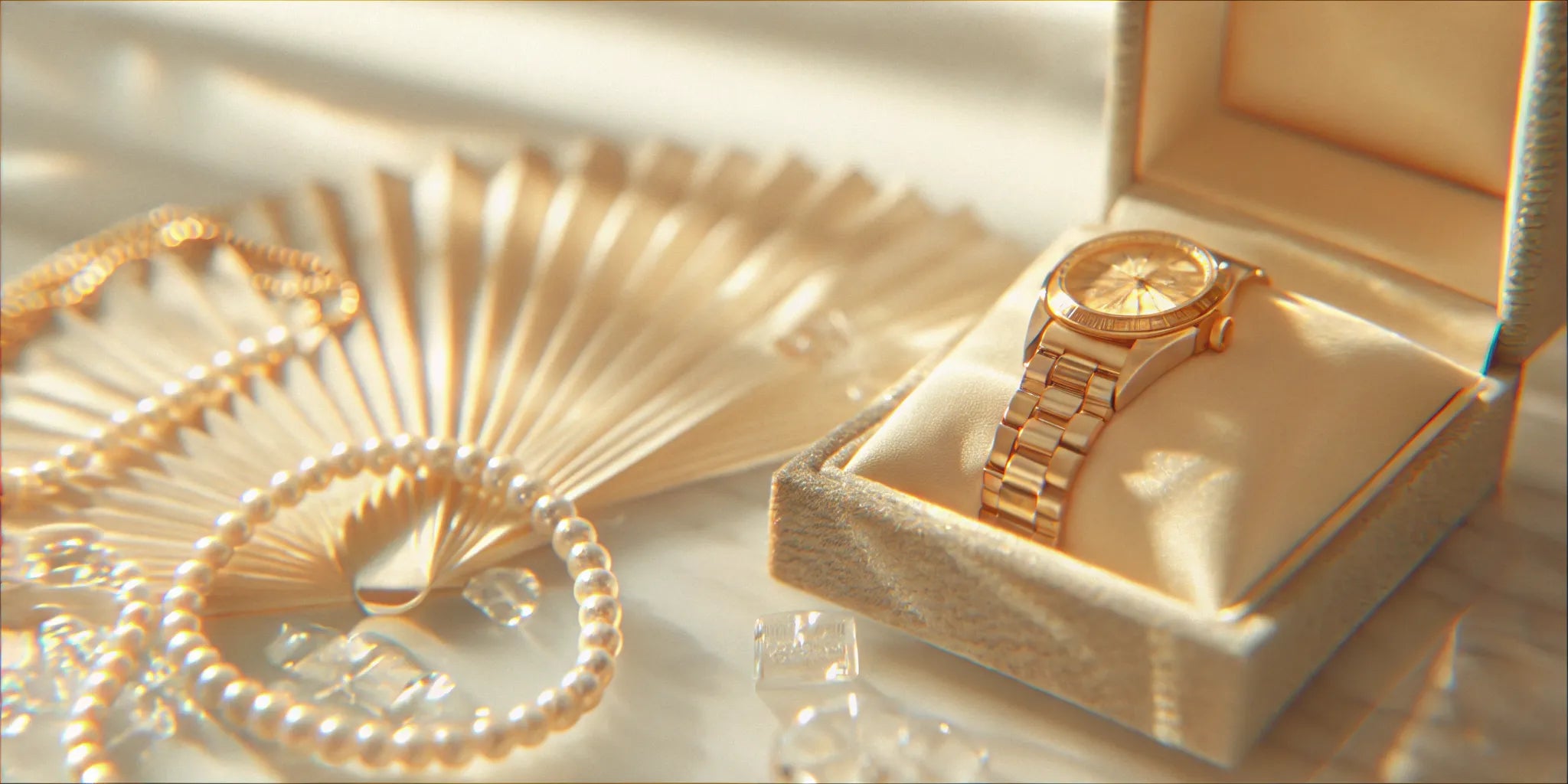 A pre-owned gold Rolex Datejust with its original box and papers.