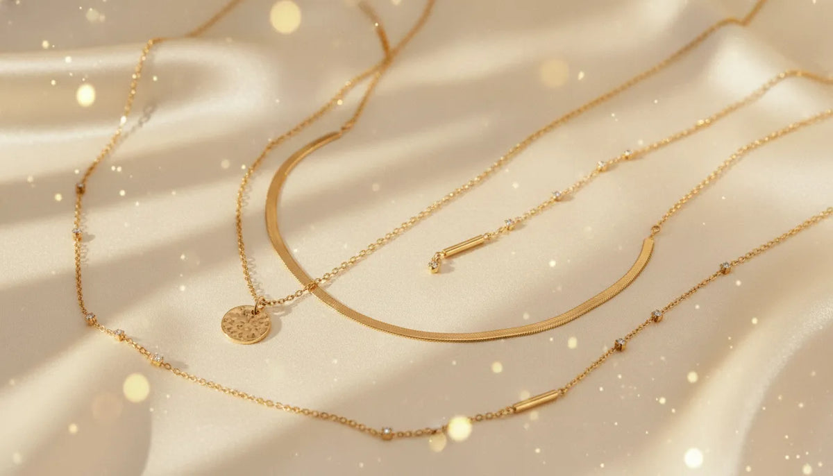 Fine jewelry necklaces arranged on ivory silk