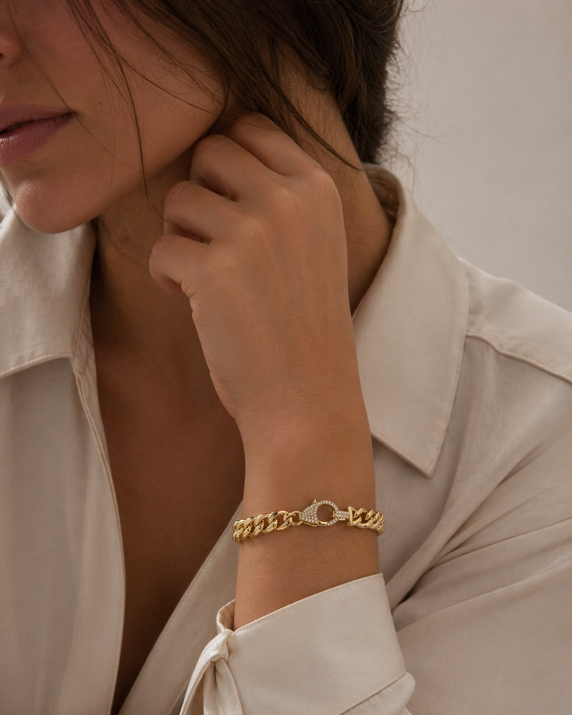 Diamond Lock Chunky Curb Bracelet