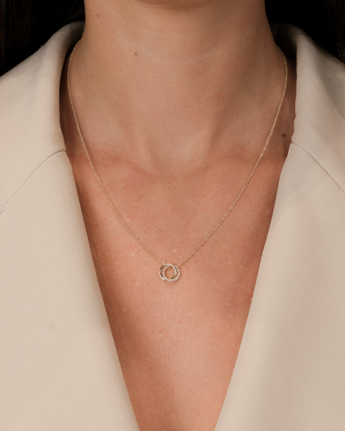 Petite Diamond Love Knot Circle Necklace