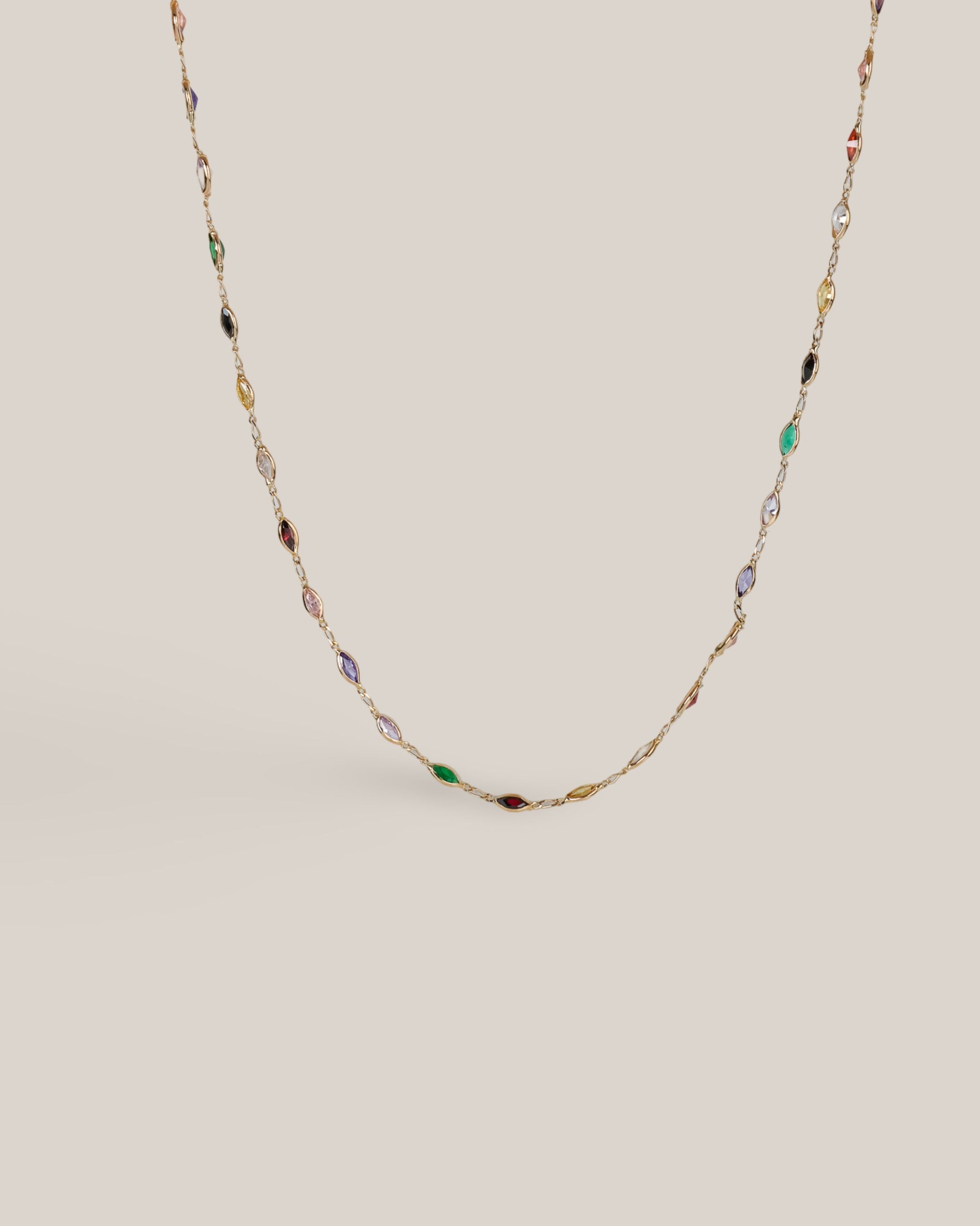 14ky 17.5" Marquise Multi Color Bezel Set Alternating Necklace