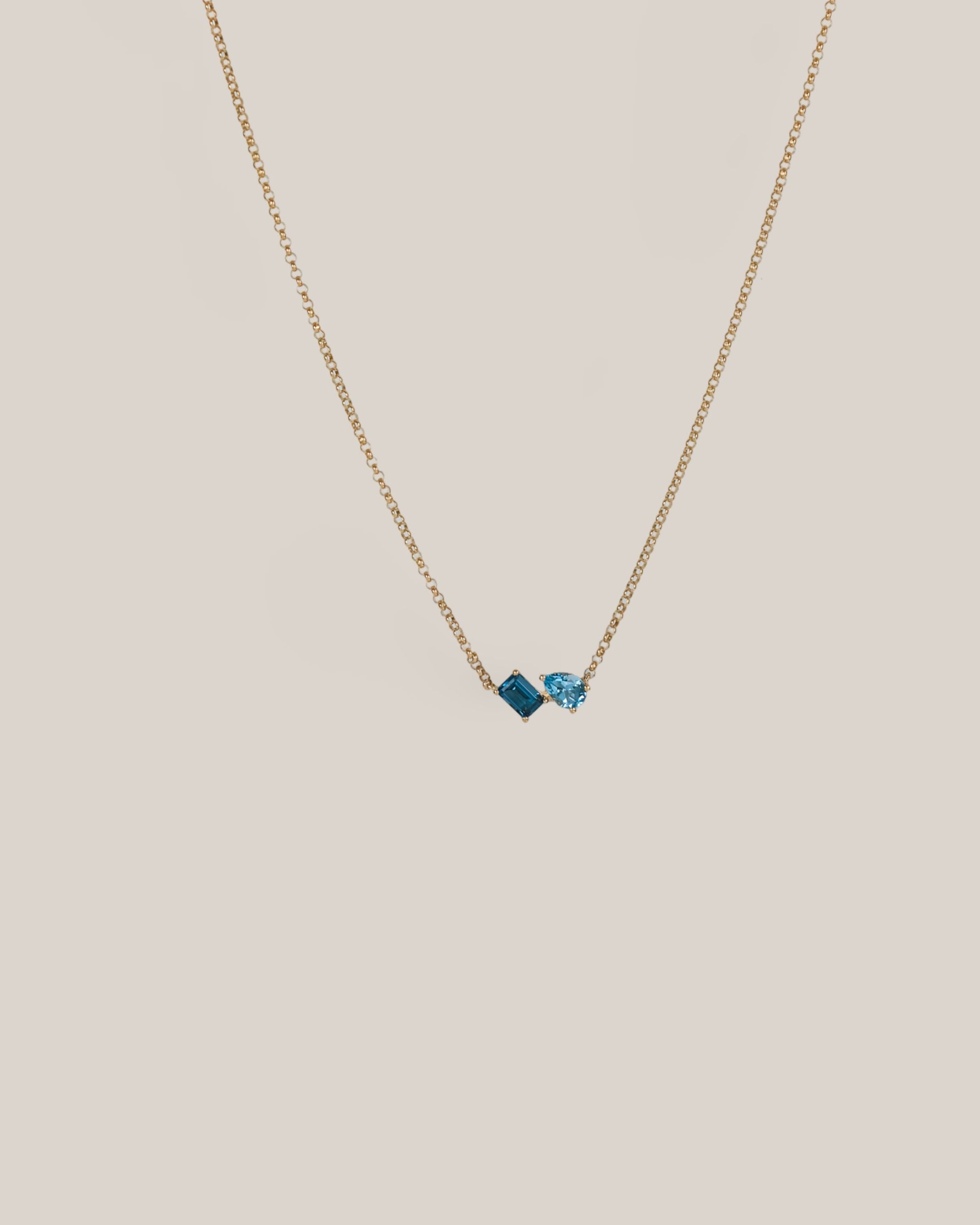 14ky Blue Topaz Toi Et Moi Necklace 2.54ct BT