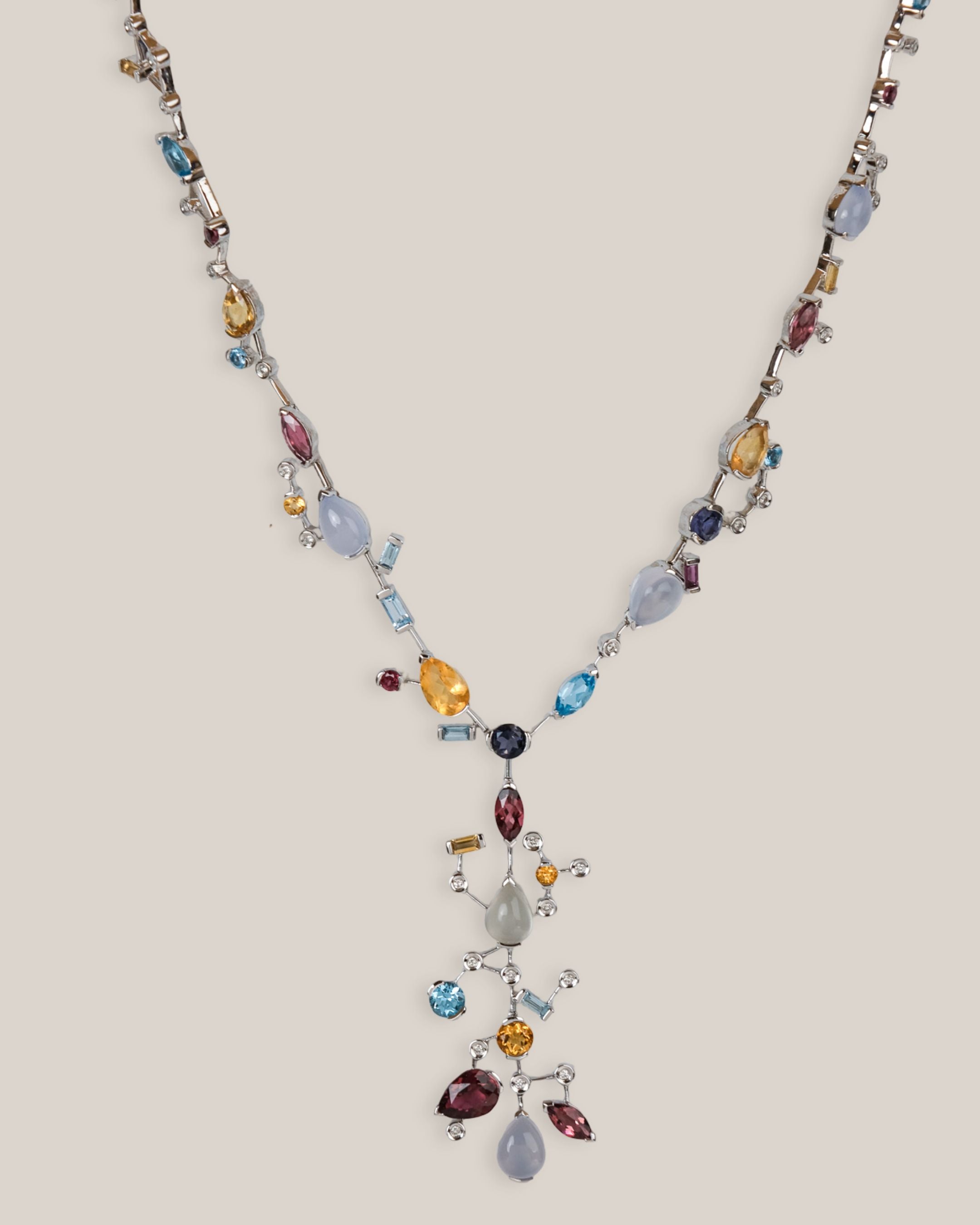 14kw Diamond Bezel Multi Shape Colored Stone Geometric Dangle