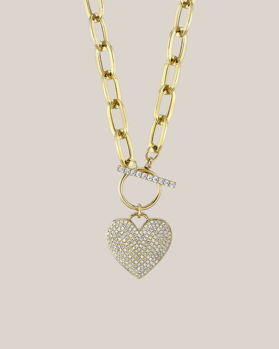 Pave Heart Paper Clip Link Necklace