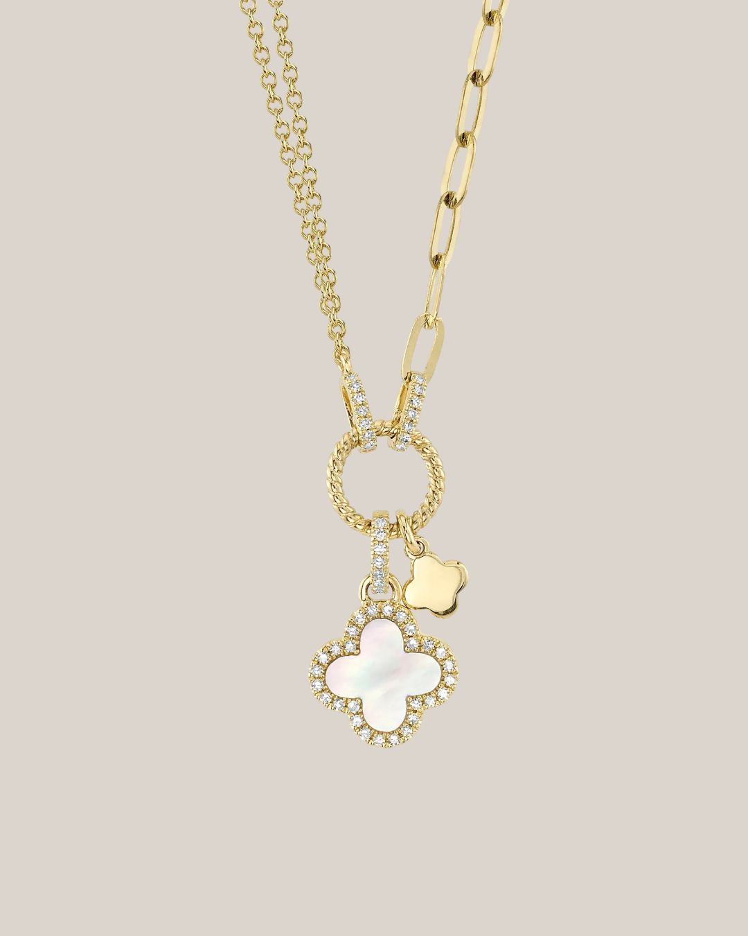 Mother Of Pearl Clover Paper Clip Necklace