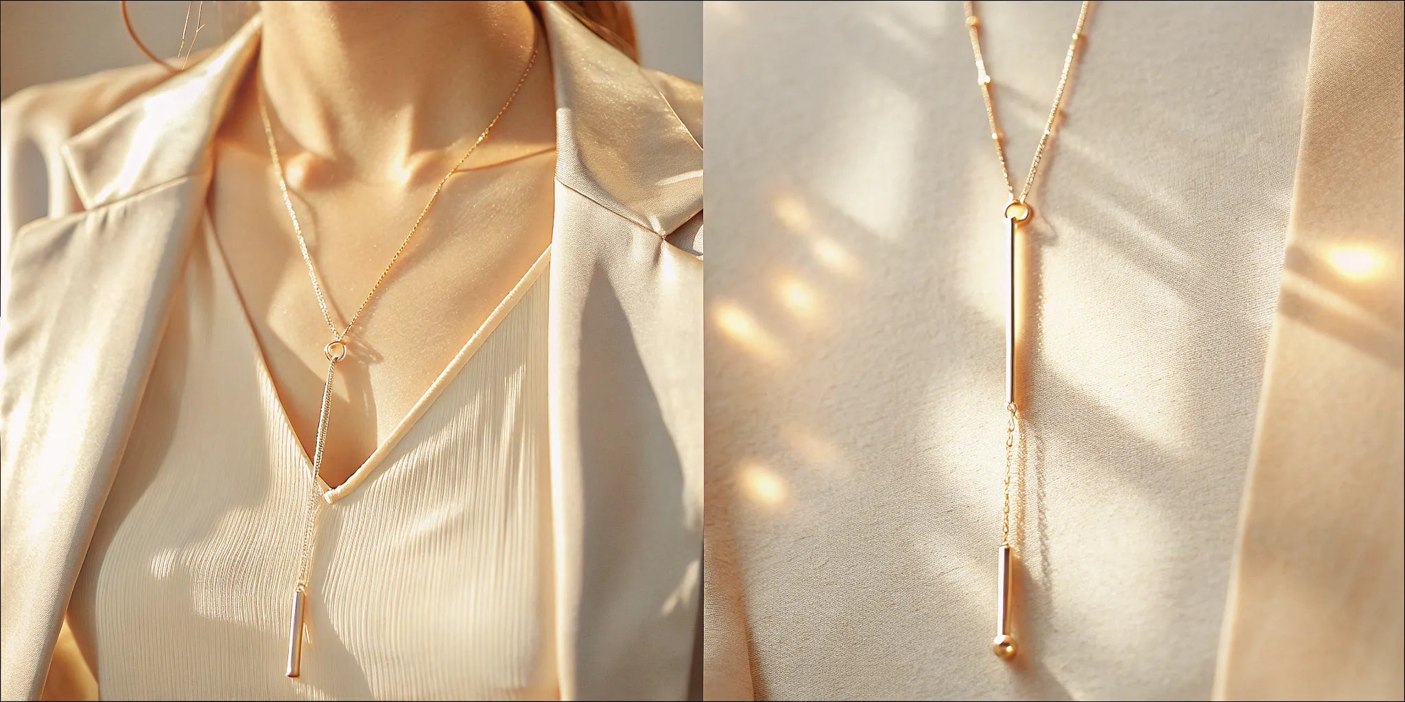 14k solid gold lariat necklace with a minimalist bar pendant for everyday luxury and timeless style.