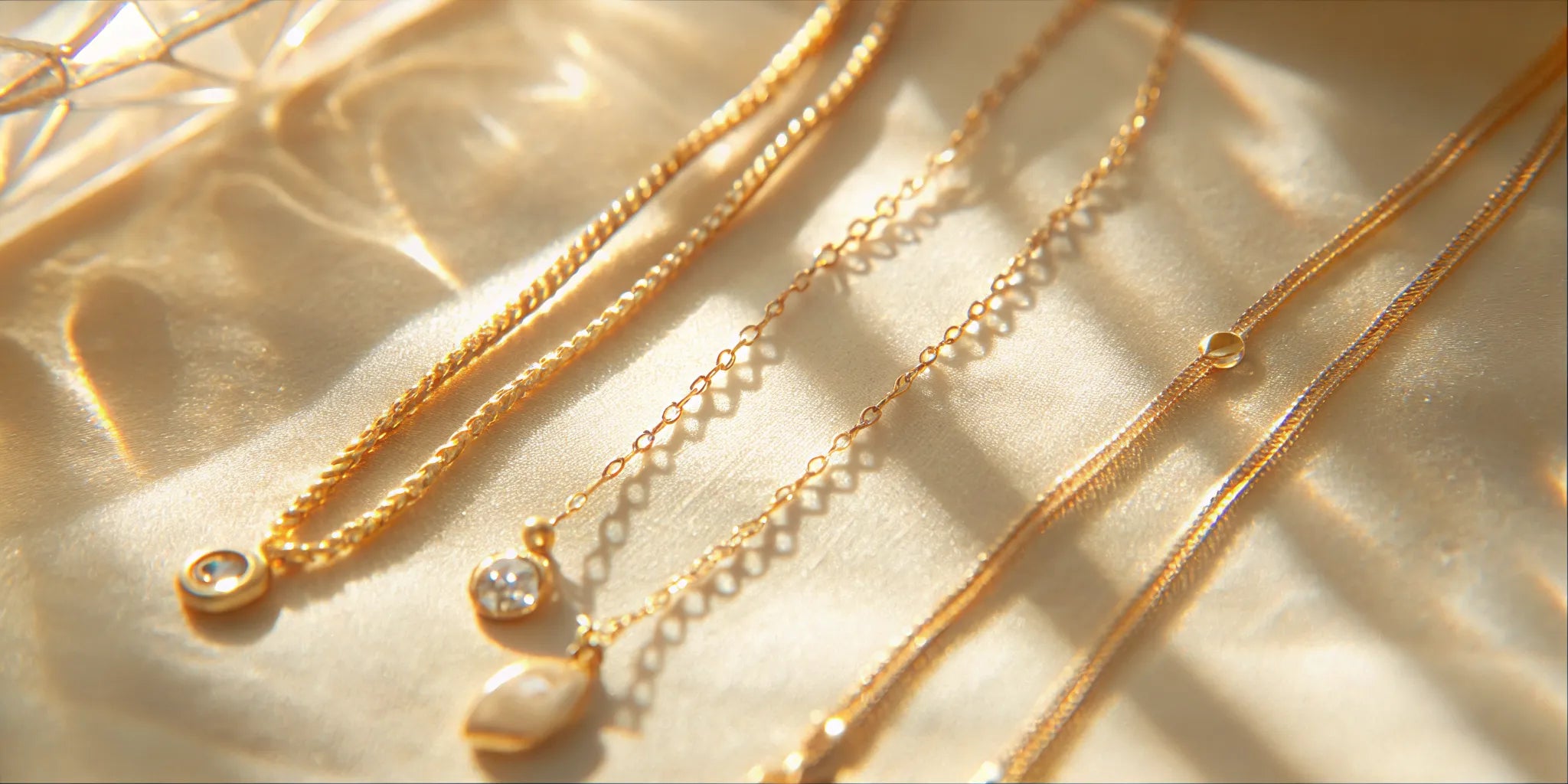 A selection of dainty gold lariat necklaces featuring minimalist bar and gemstone designs.
