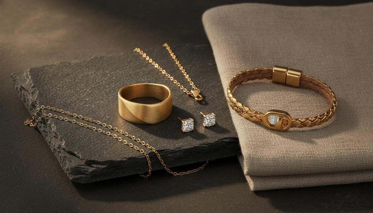 Men's fine jewelry arranged for modern styling