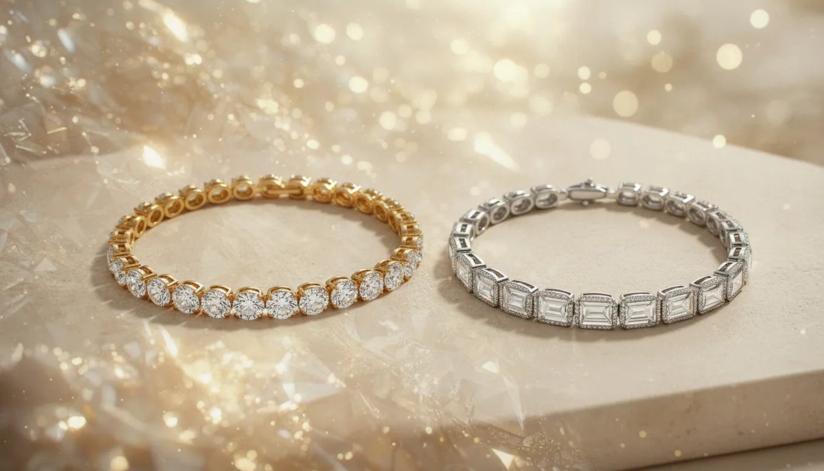 Diamond tennis bracelets arranged for a lab-grown and natural diamond comparison