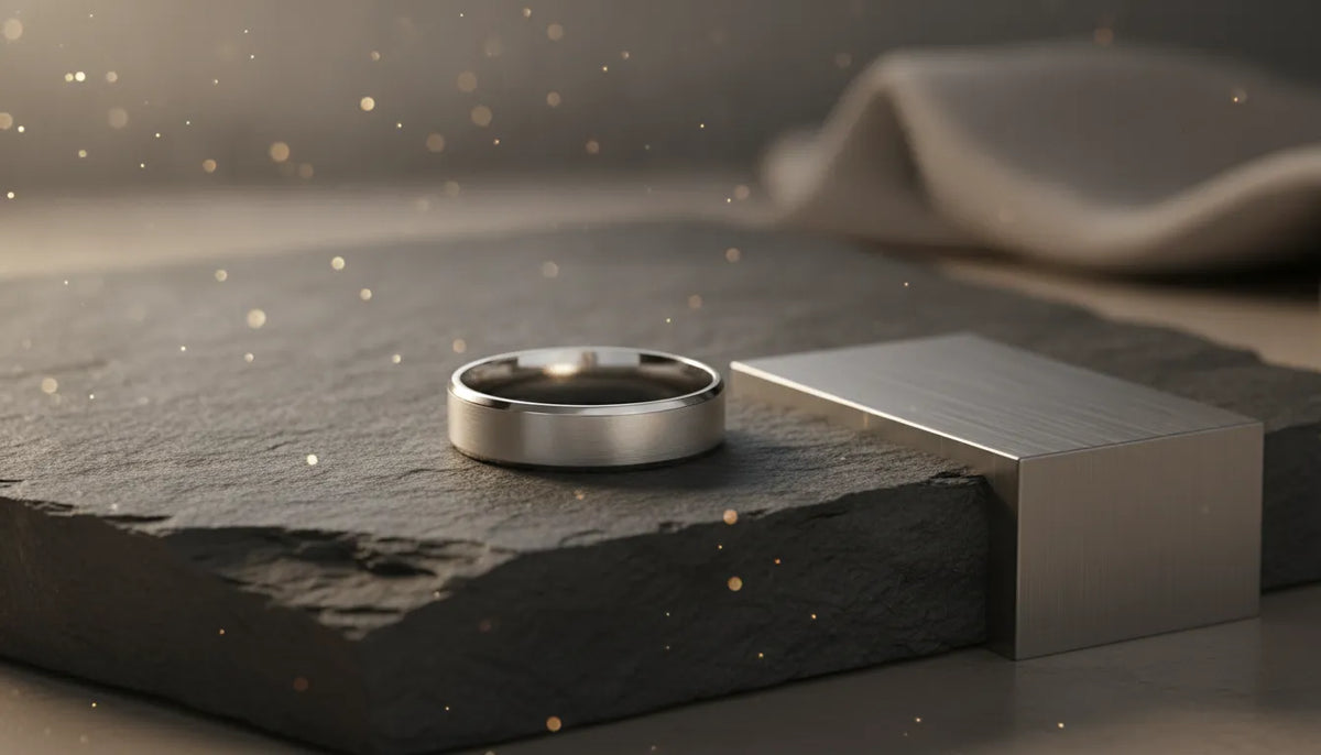Men's wedding band in a refined fine jewelry studio