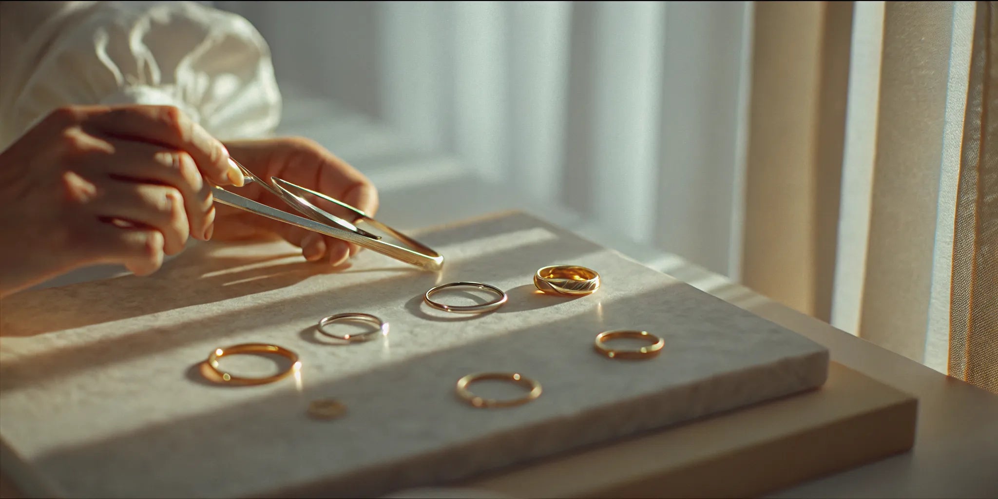 Jeweler performing a ring resizing with precision tools in West Palm Beach.