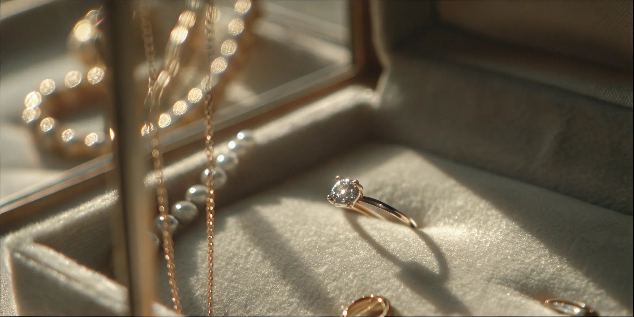 Elegant diamond ring displayed on velvet with soft natural lighting
