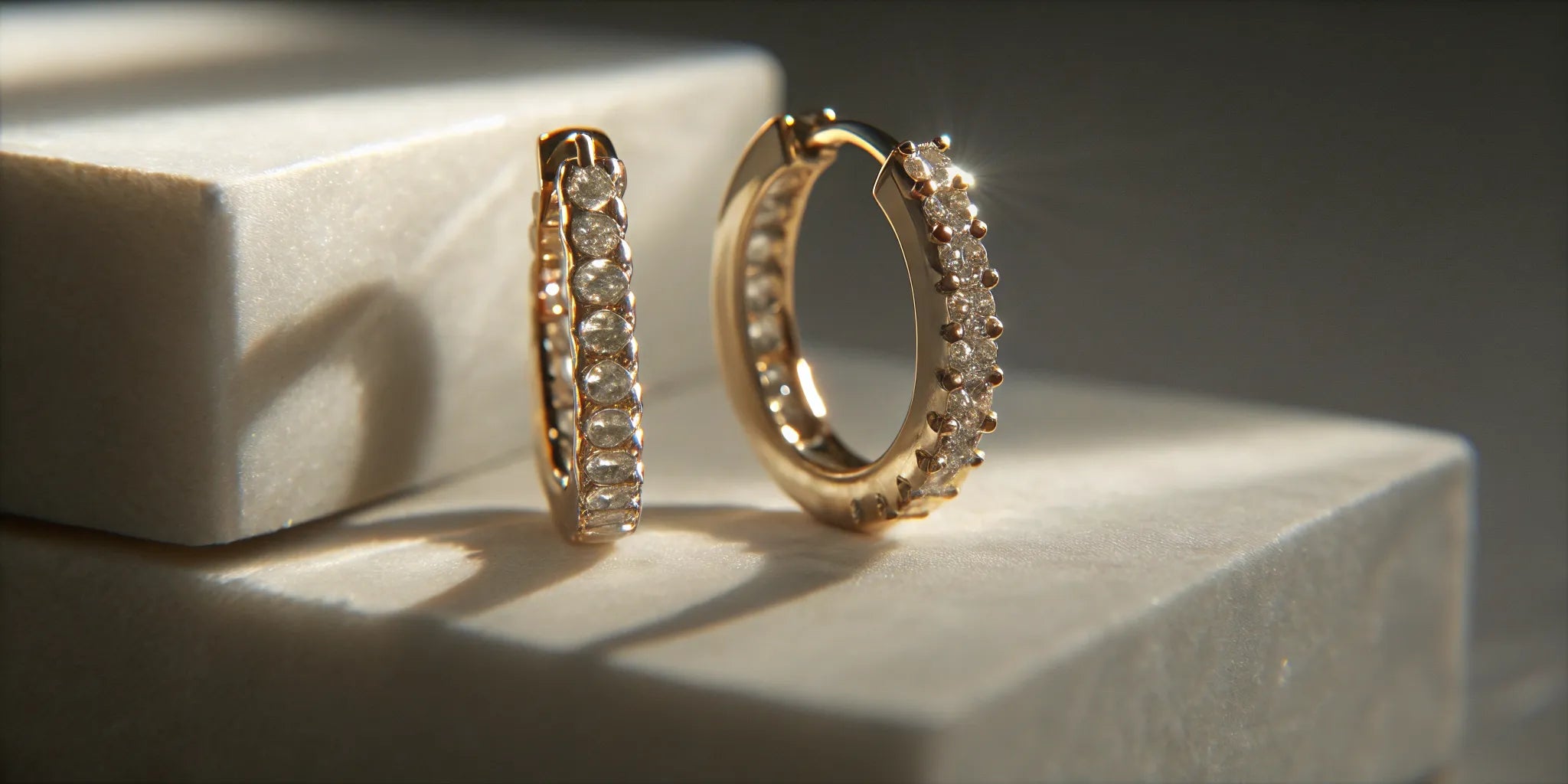 A pair of sparkling 14k diamond huggie earrings.