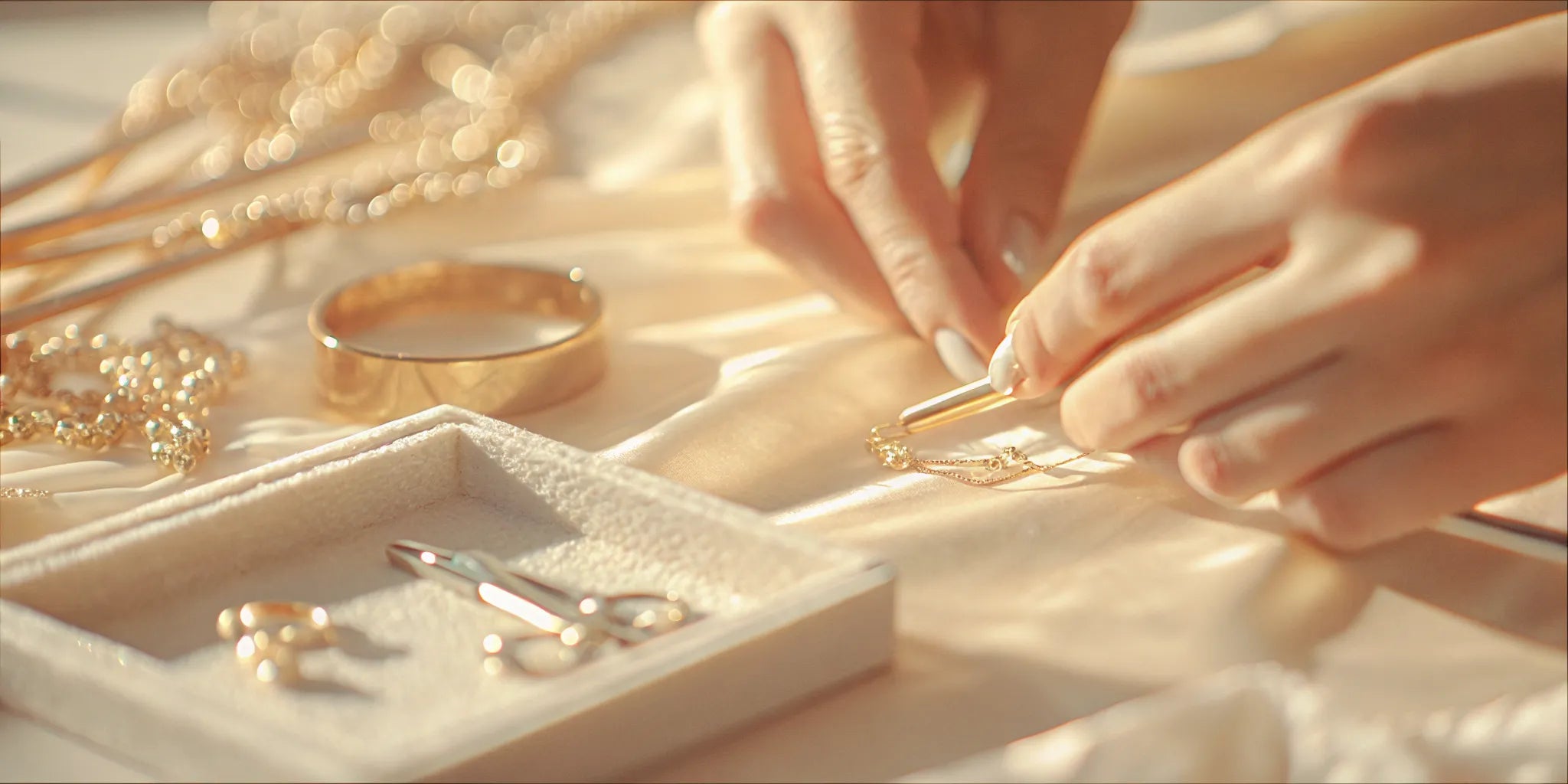 A jeweler's hands using tools for a professional jewelry repair in downtown West Palm Beach.