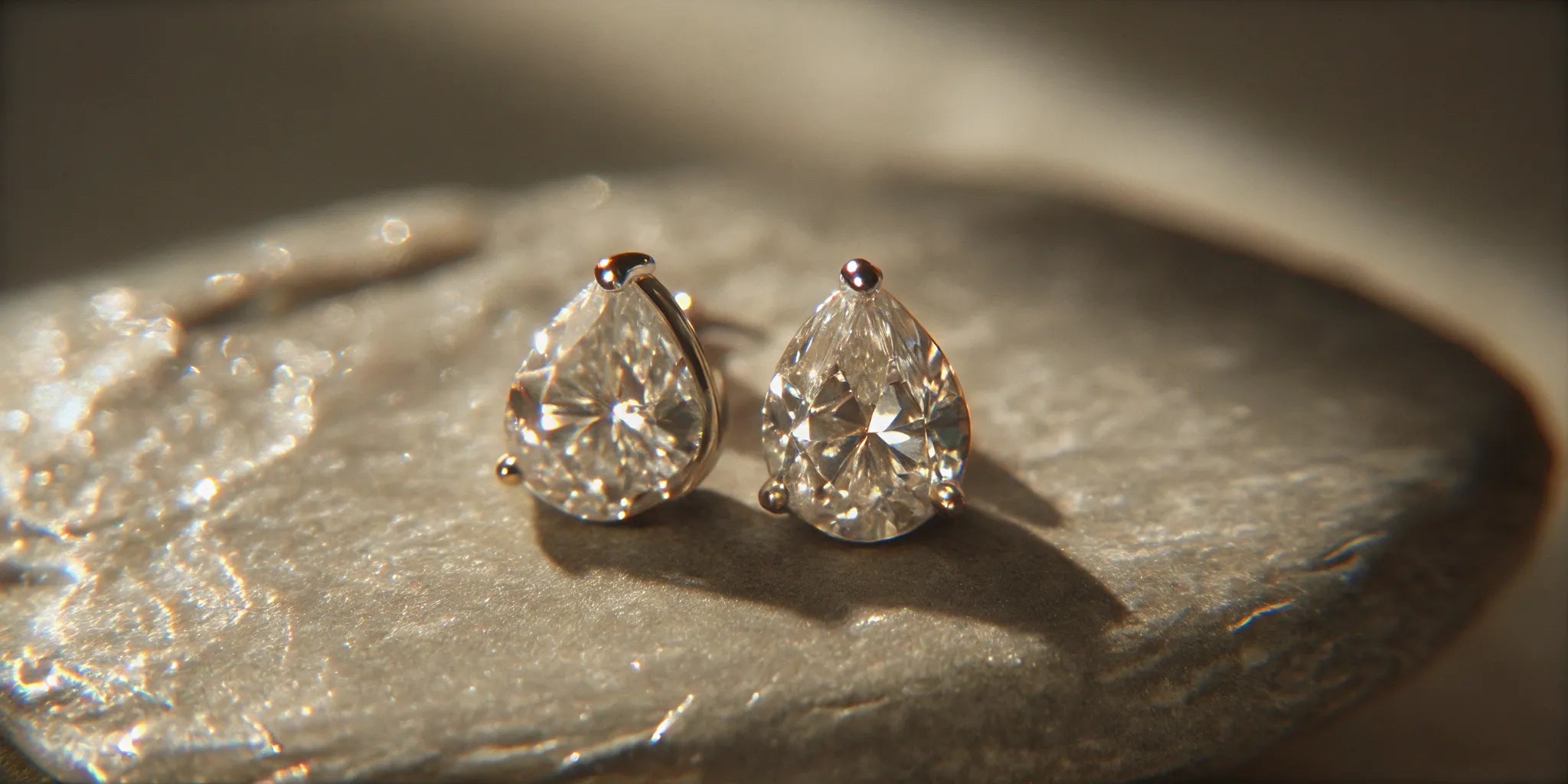 A pair of brilliant pear diamond studs in a protective prong setting.