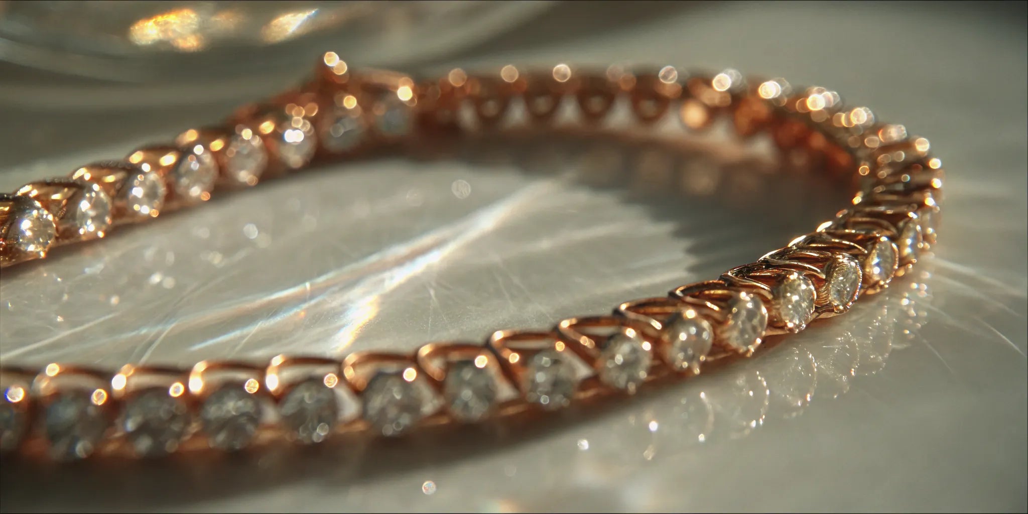 A 1 carat natural diamond tennis bracelet with round diamonds set in a gold band.