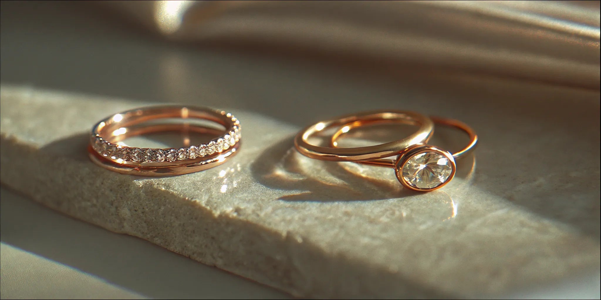 Unique handcrafted engagement rings in rose gold with custom diamond settings.
