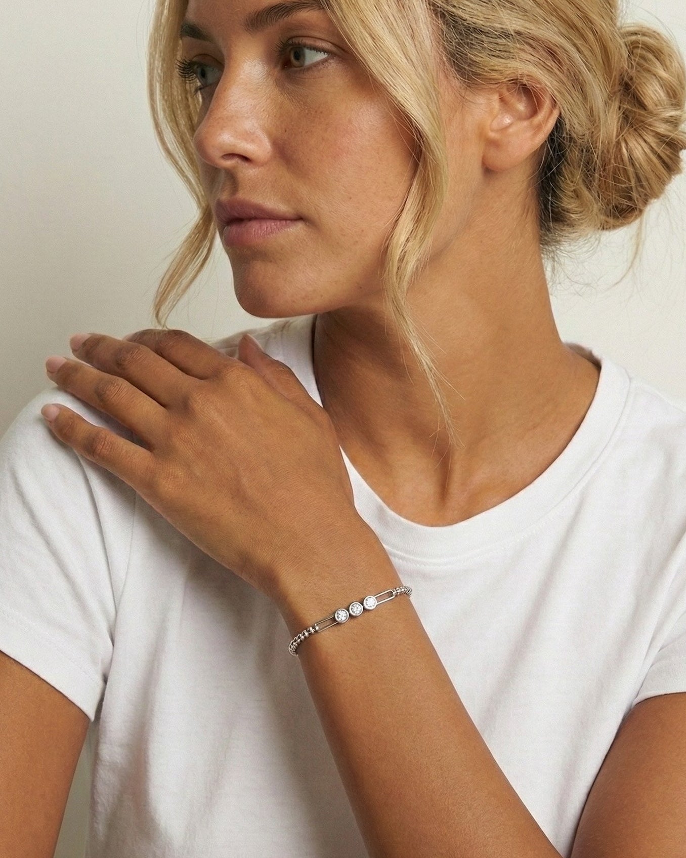 Triple Bezel Diamond Stretch Bracelet