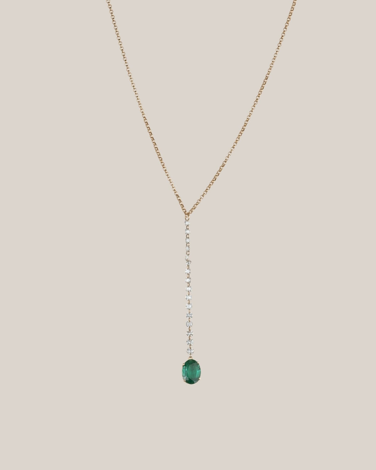 Oval Emerald Drop Lariat Necklace