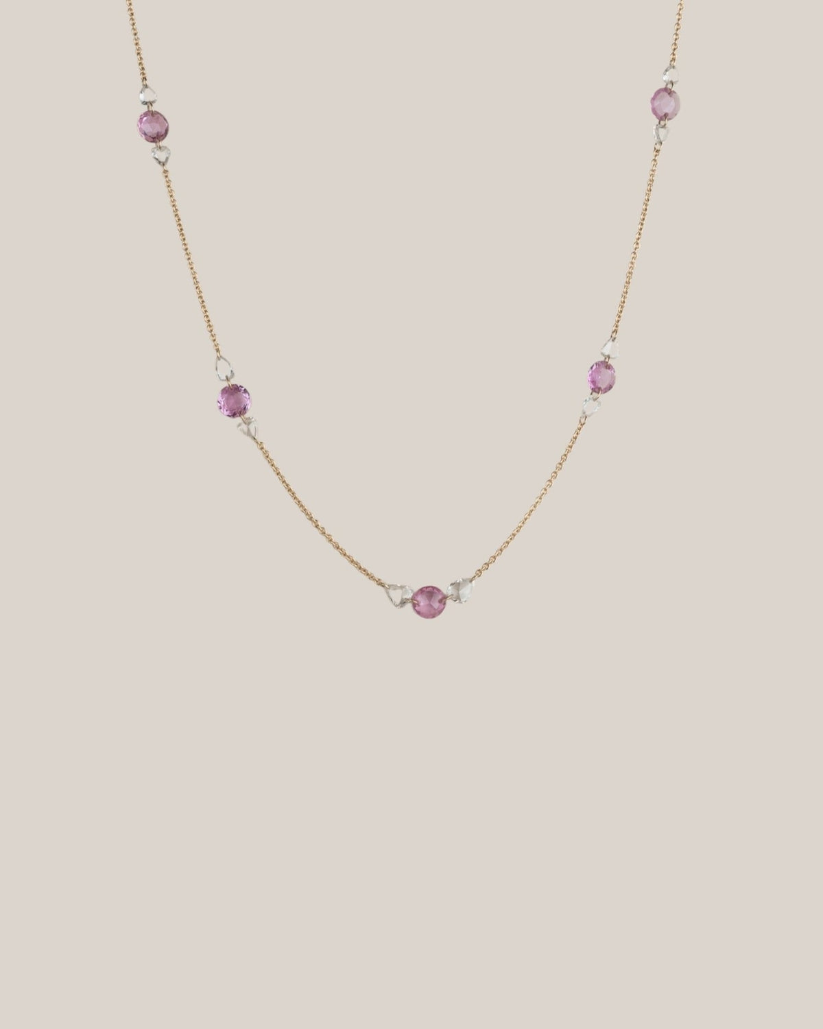 Pink Sapphire & Diamond Station Necklace