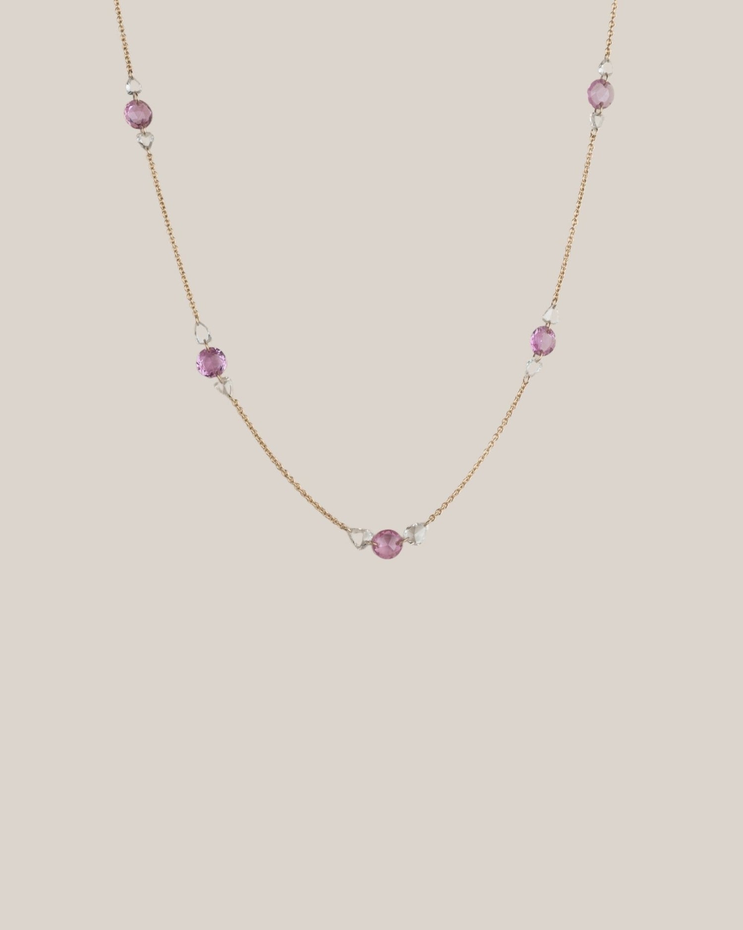 Pink Sapphire & Diamond Station Necklace