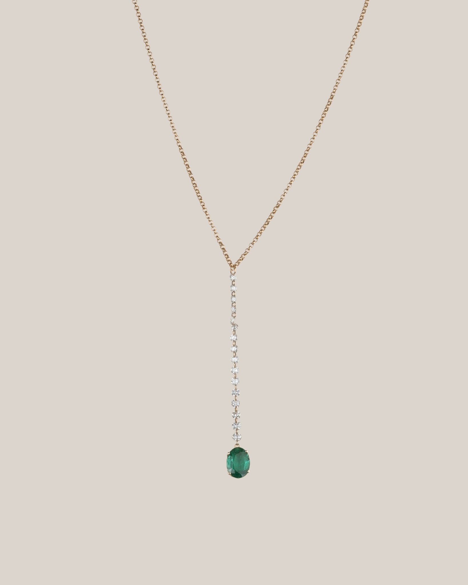 Oval Emerald Drop Lariat Necklace