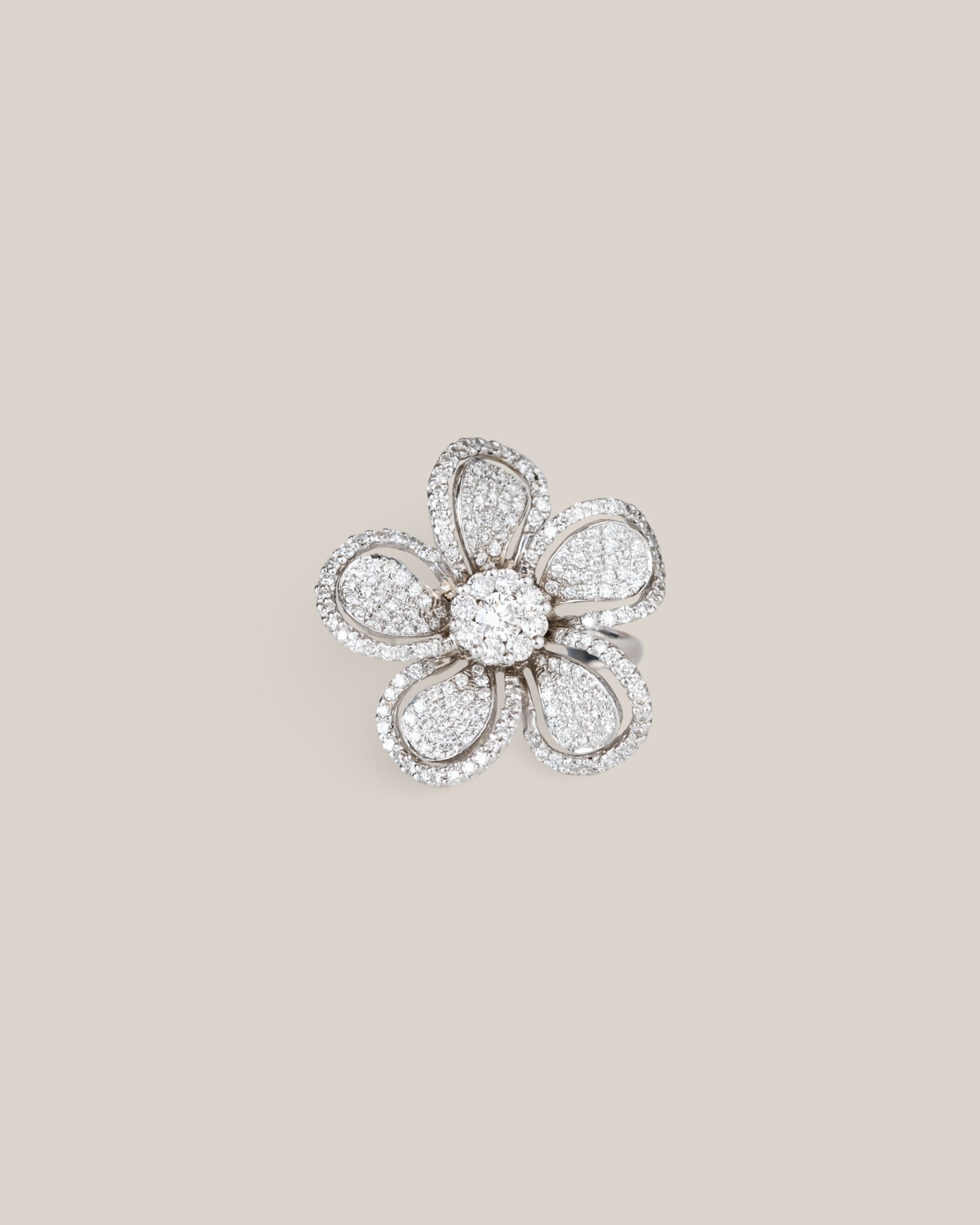 14kw 1.25ct Petal Pave Flower Ring Sz 8