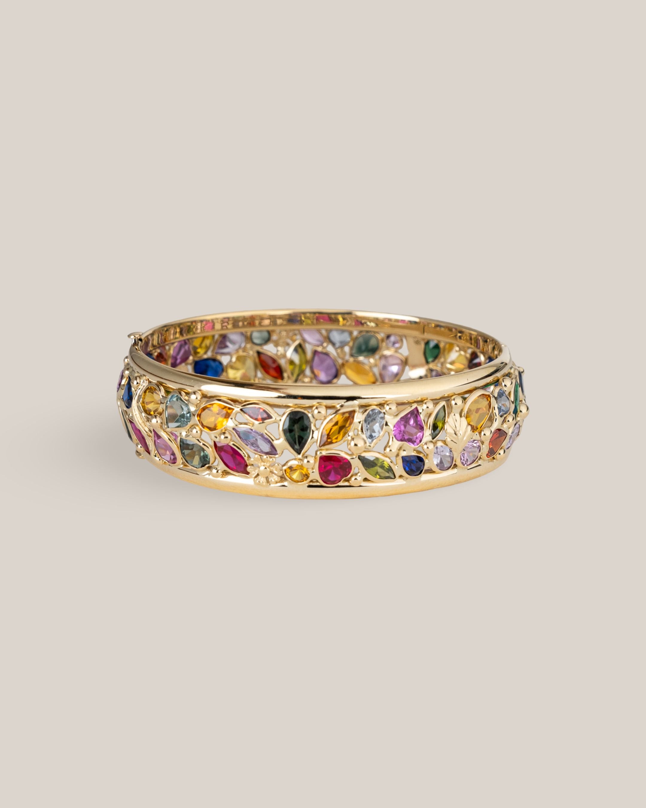 14ky Multi Shape Multi Color 2 Row Eternity Bangle