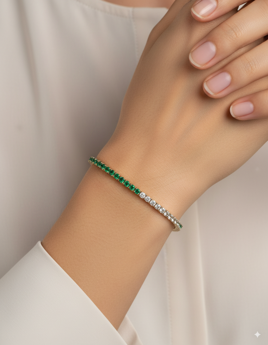 50/50 Emerald & Diamond Tennis Bracelet