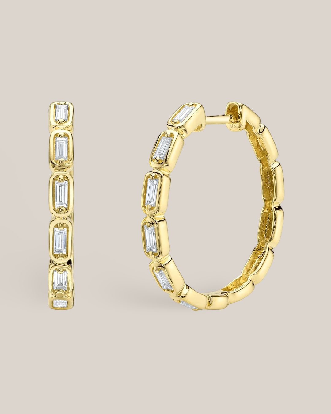 Baby Baguette Bezel Hoop Earrings