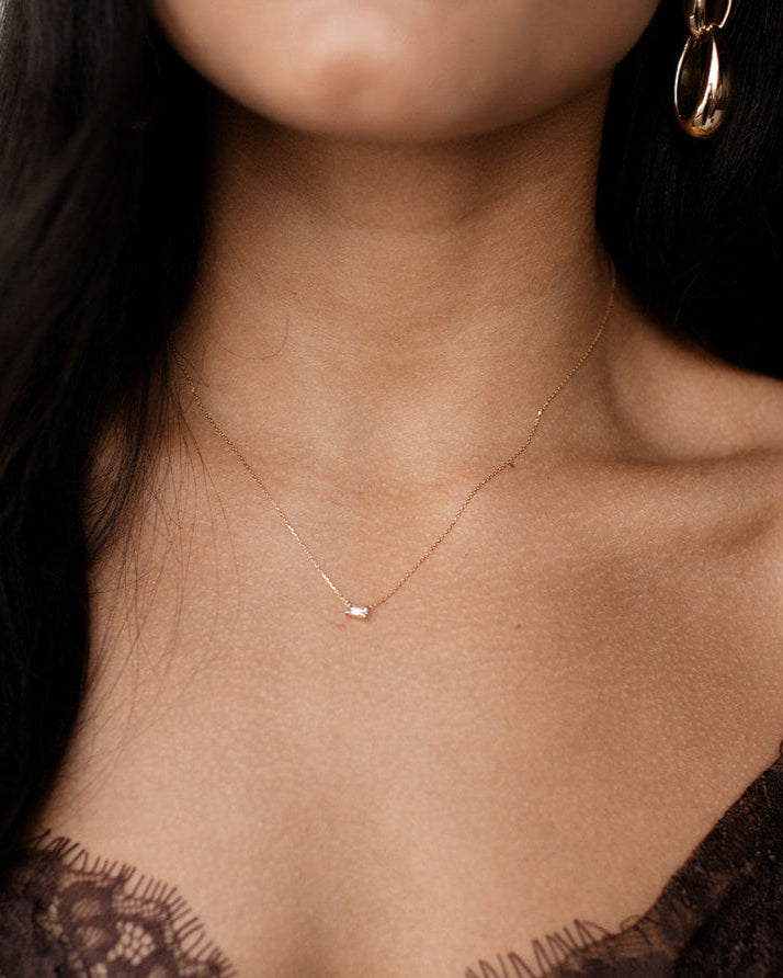 Petite Baguette Solitaire Necklace