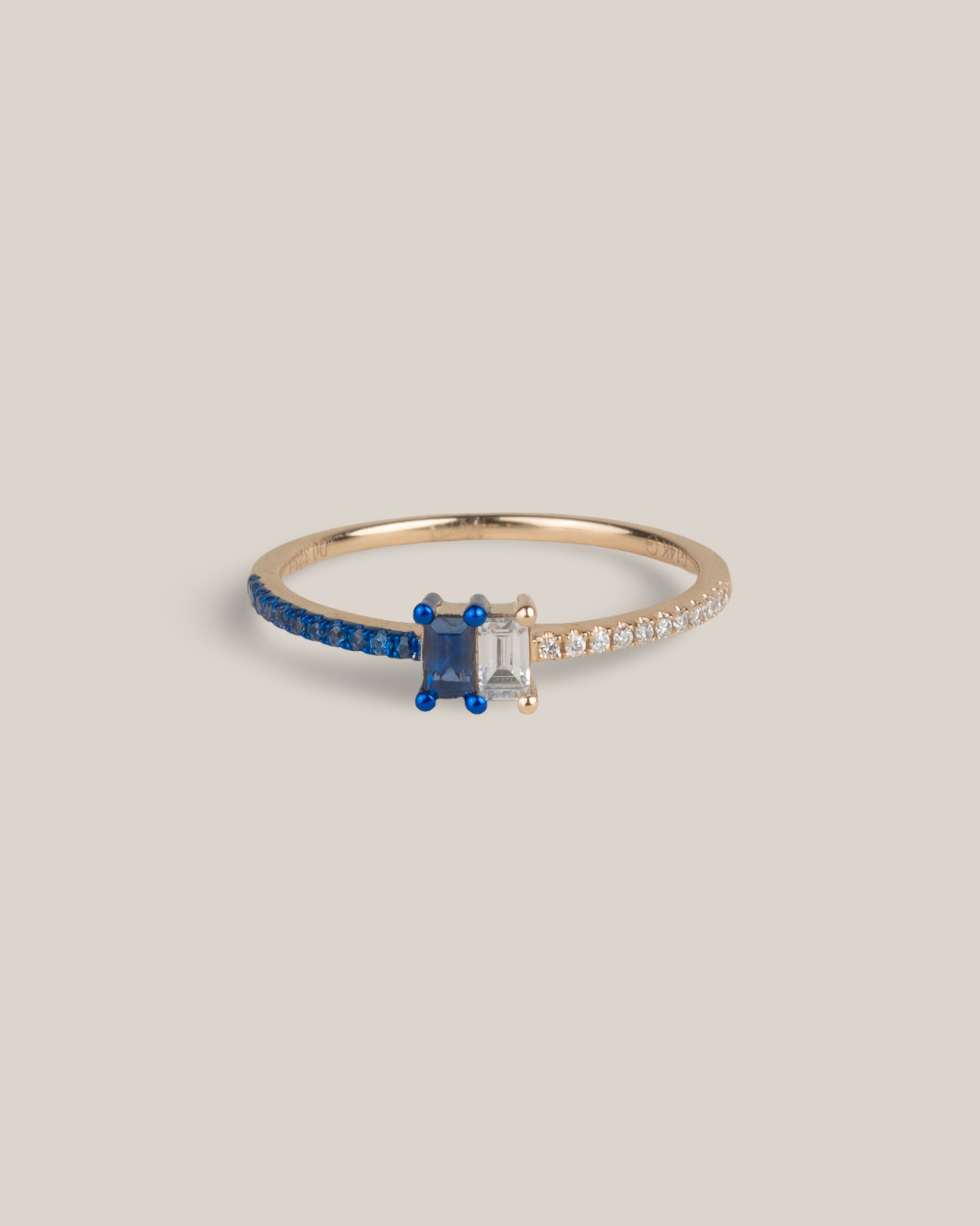 50/50 Diamond & Blue Sapphire Double Emerald Shape Ring