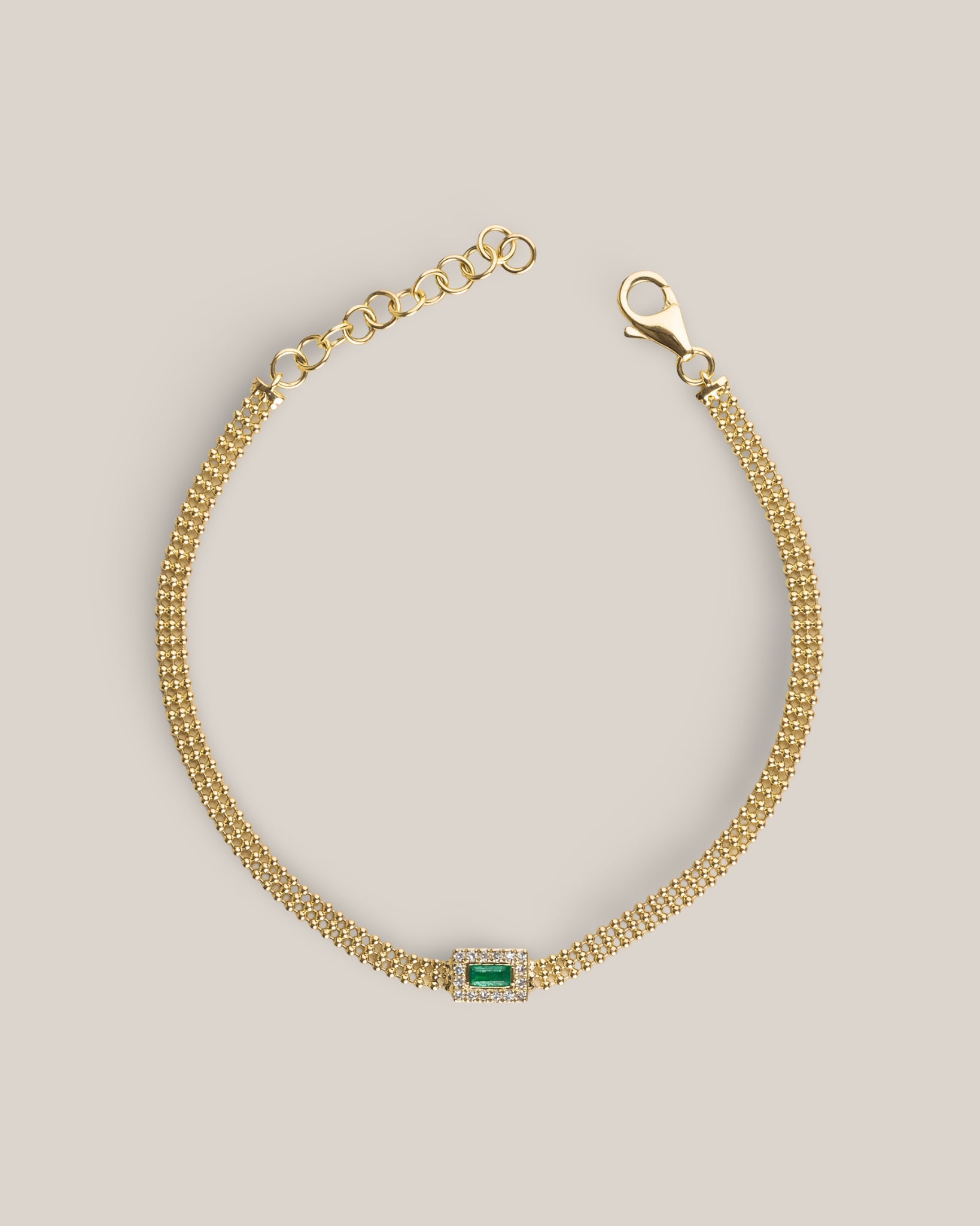 Bezel Emerald Triple Bead Bracelet