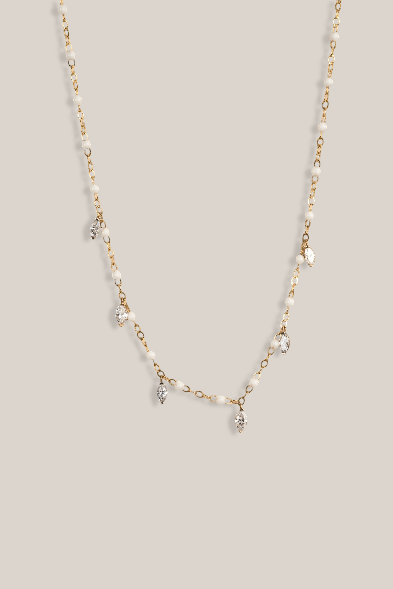 White Enamel & Marquis Diamond By The Yard Necklace